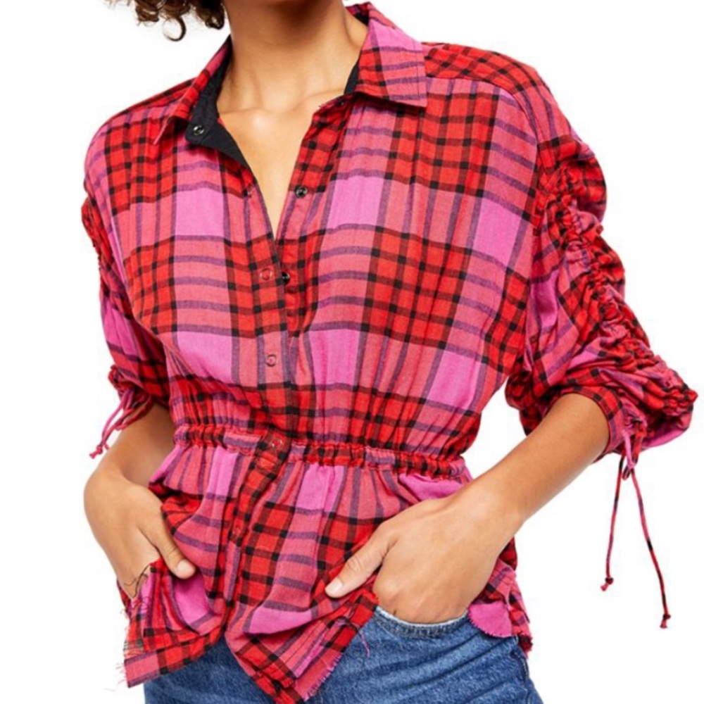 Free People Pacific Dawn Plaid Button Down Shirt